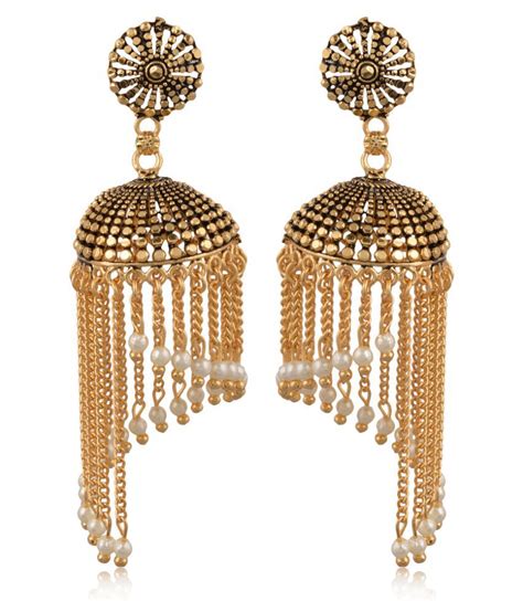 Designer Oxidized Golden Jhumki With Pearl Hanging Buy Designer