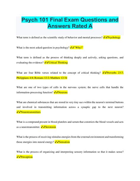 Psych Final Exam Questions And Answers Rated A Browsegrades