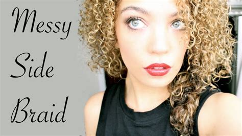Skinny parting braids separate larger cornrows that are all gathered 4 goddess braids can make for a beautiful mohawk. Naturally Curly Messy Side Braid | HoneysCurls - YouTube