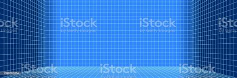 Blue And White 3d Digital One Point Perspective Grid Room Stock