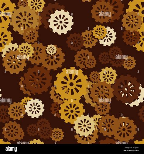 Seamless Pattern Of Mechanical Gears On A Dark Brown Background Vector