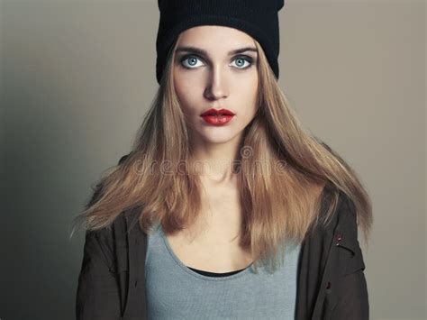 Fashionable Beautiful Young Woman In Cap Beauty Blond Girl In Hat
