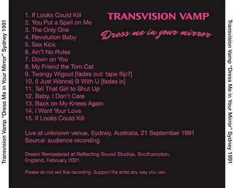 Dream Remaster Transvision Vamp Dress Me In Your Mirror