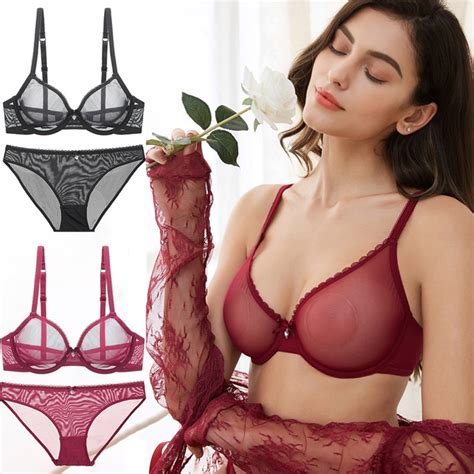 Dropshipping Varsbaby Sexy Ultra Thin Transparent Lingerie Set Plus Size Bra Set ABCDE CUP