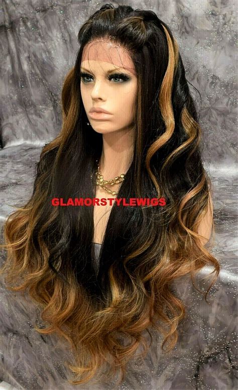 360 Free Part Human Hair Blend Lace Front Wig Long Ombre Brown Golden