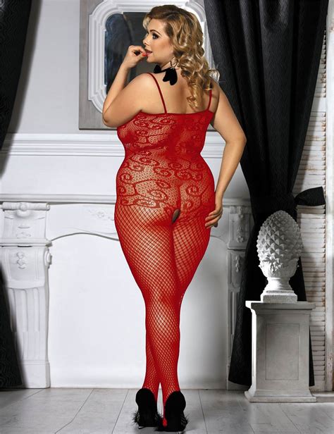 Plus Size Sexy Red Crocheted Fishnet Bodystockings Ohyeahlady