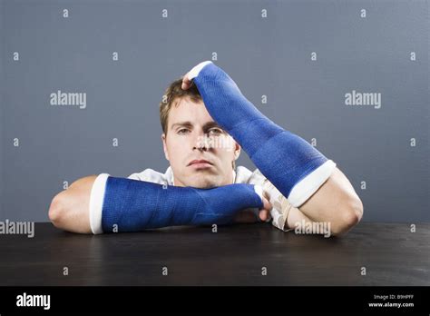 Man Arm In Plaster Unfortunately Portrait Series People Arm Injuries