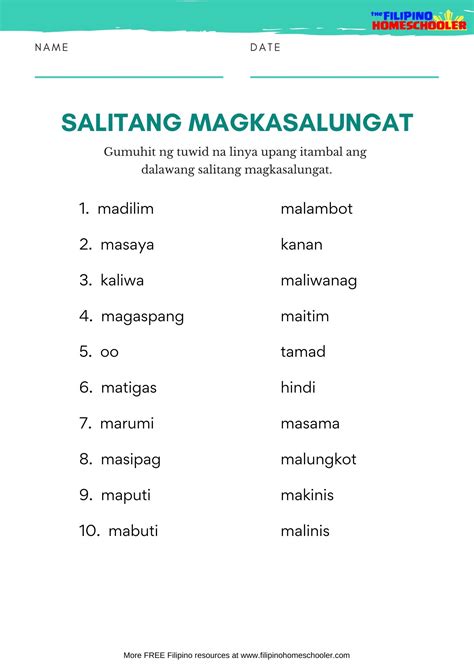 Salitang Magkasalungat Worksheets Set The Filipino Homeschooler