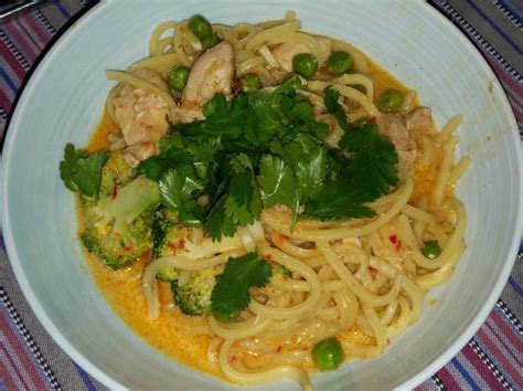 Divide the rice and curry between 4 plates and serve with lime cheeks and. Red Thai Chicken Curry with Noodles by Louise MacDonald ...