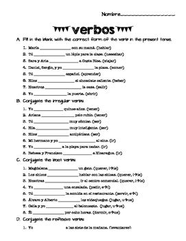 Spanish Verb Conjugation Practice Worksheets