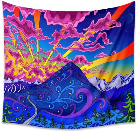 Trippy Mountain Tapestry Psychedelic Sunrise Tapestry Wall Etsy