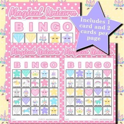 Magical Unicorn 5x5 Bingo Printable Pdfs Contain Everything Etsy