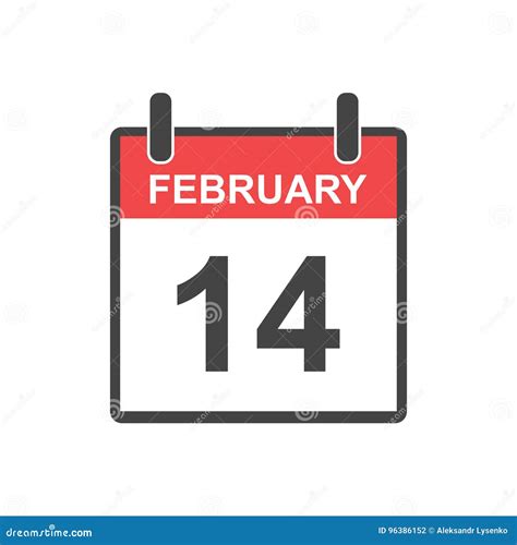 February 14 Calendar Icon Vector Illustration In Flat Style Stock