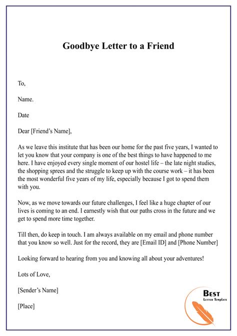 20 Free Goodbye Letter Template Format Sample And Example