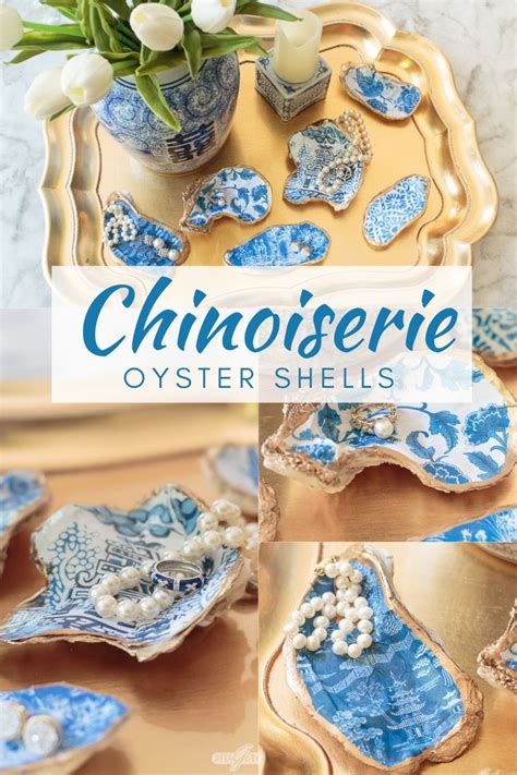 Chinoiserie Chic Blue And White Decoupaged Oyster Shells
