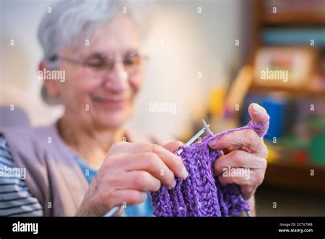 Detail Of An Old Woman Knitting Stock Photo Alamy