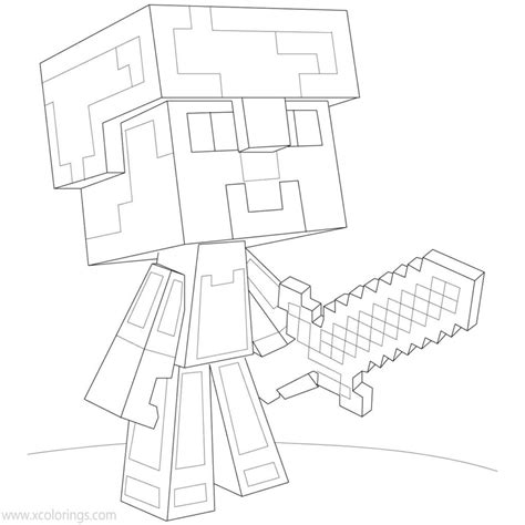 Minecraft Steve Coloring Pages With Ender Dragon And Wolf