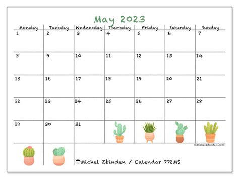 May 2023 Printable Calendar “772ms” Michel Zbinden Uk