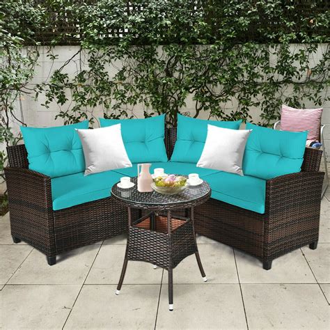 Gymax 4pcs Patio Furniture Set Outdoor Rattan Sectional Sofa Set W