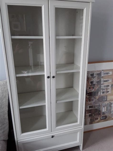 White Ikea Display Cabinet Glass Doors 4 Shelves And Large Drawer