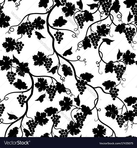 Find vectors of floral pattern. Floral tiled pattern with grape branch silhouette Vector Image