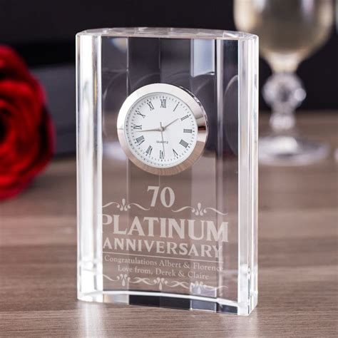 engraved platinum wedding anniversary mantel clock  gift experience