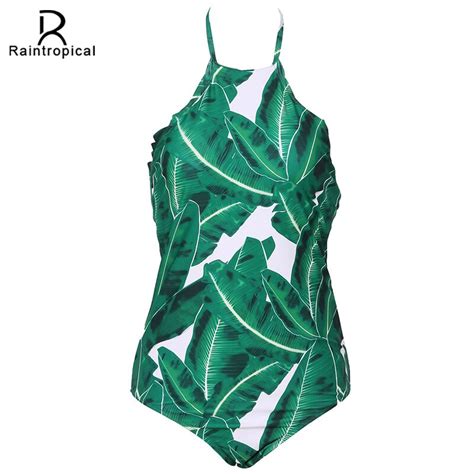 Sexy One Piece Swimsuit Women 2019 Summer Beach Leaf Print Halter Top Monokini Swimwear Swim