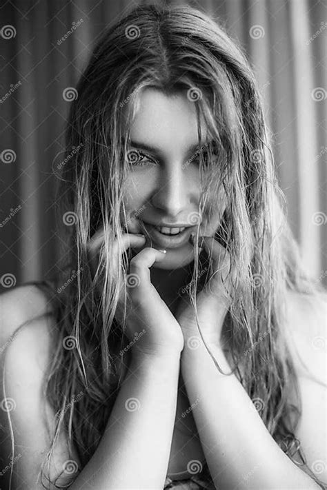 Beautiful Girl With White Hair Seductively Smiling Stock Photo Image