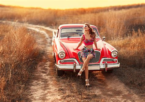 Images Photographer Irina Dzhul Red Retro Girls Cars