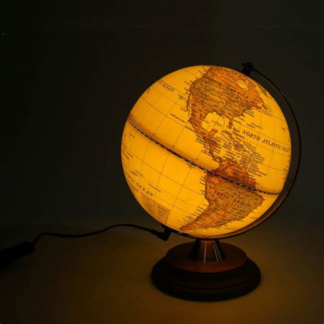 Illuminated World Globe 20cm Antique Globe Wooden Stand 2 In 1 Light