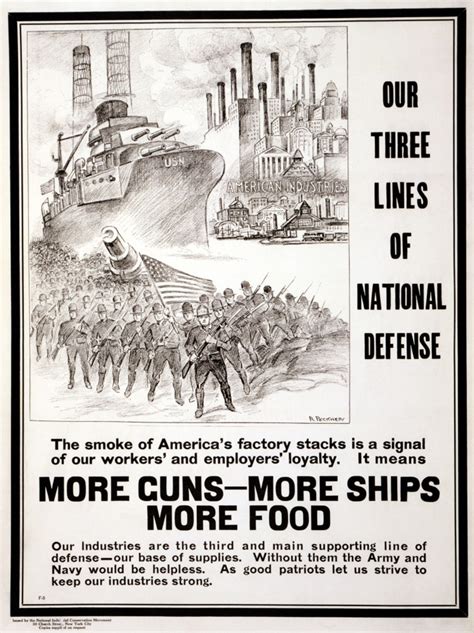 Wwi Poster 1917 Nour Three Lines Of National Defense Lithograph
