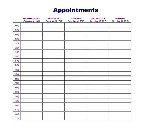 appointment schedules templates templates schedule