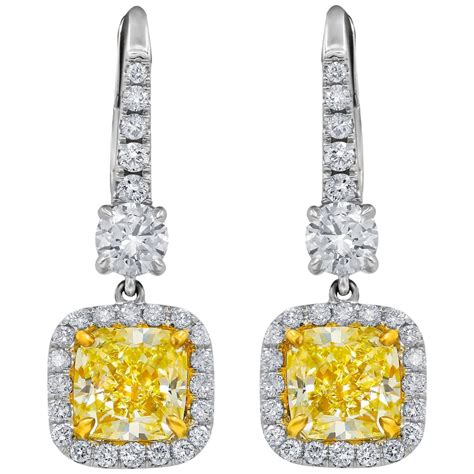 Gia Certified 255 Carat Canary Yellow Diamond Earrings Yellow Diamond Earring Yellow Diamond