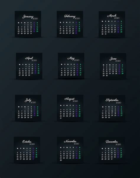 Premium Vector Calendar 2020 Template 12 Months Include Holiday Event