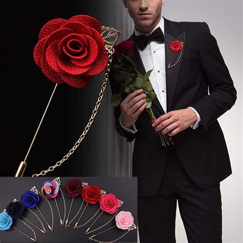 Men Rose Brooches Wedding Fashion Brooch Pin Accessories Lapel Badge