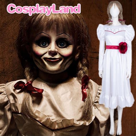 Movie Annabelle Cosplay Halloween Party Bride White Dress Long Sleeve Long Dress For Girls Women
