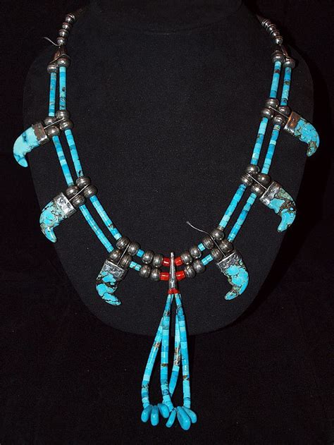 Extraordinary Native American Turquoise And Sterling Silver Bear Claw Necklace Bear Claw