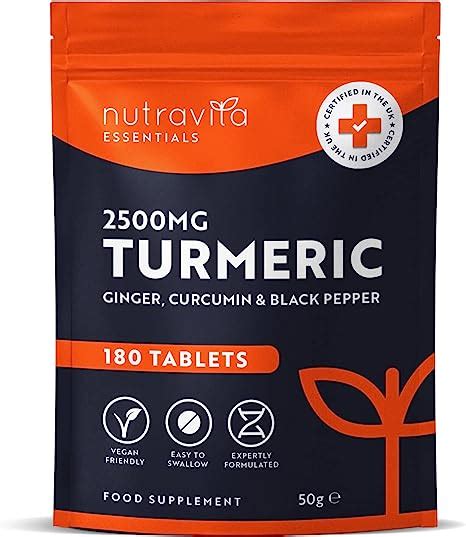 Turmeric Tablets 2500mg With Curcumin Ginger And Black Pepper 180