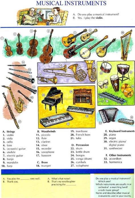 108 Musical Instruments Pictures Dictionary English Study