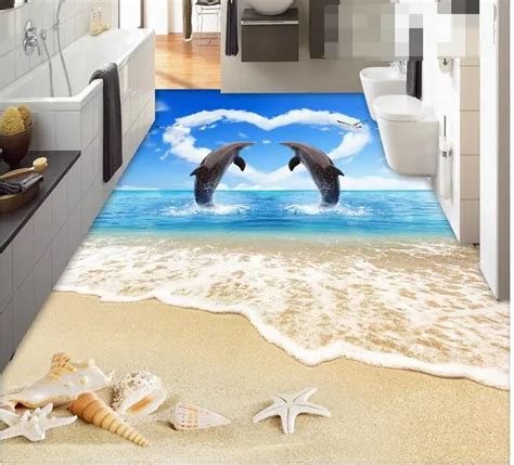3d Flooring Custom Waterproof Self Adhesion Dolphins Lover Shells On