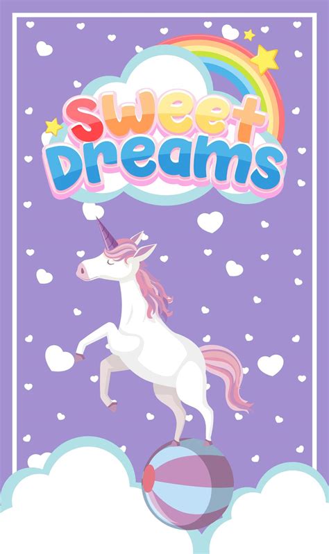 Sweet Dreams Logo With Cute Unicorn On Purple Background 1591164 Vector