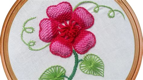 Hand Embroidery Flower With Paded Lace Stitch Rembroidery