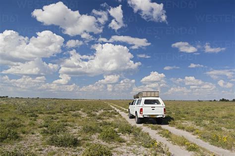Africa Botswana Land Vehicle Passing Through Central Kalahari Game
