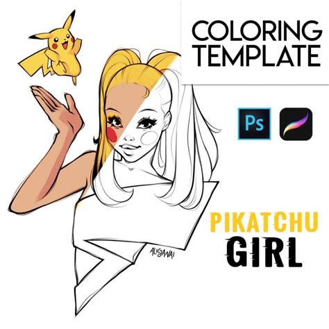 Pikachu Girl Coloring Page For Procreate Photoshop And Pdf Alicja Prints