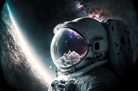 Premium Photo Reflection Of Universe In Cosmonauts Helmet Floating