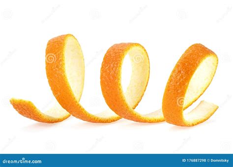 Close Up Of Spiral Orange Peel Isolated On White Background Citrus