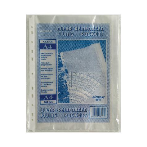 Astar 11 Hole A4 Clear Sheet Protector 100pc Value Station