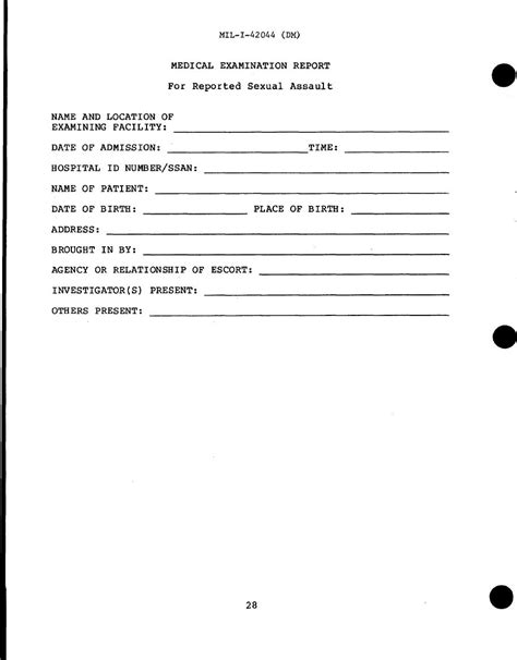 Medical Examination Report For Reported Sexual Assault