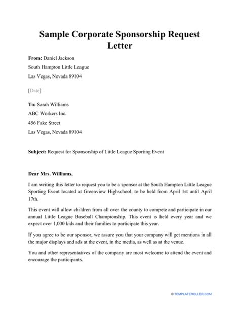 Sample Corporate Sponsorship Request Letter Download Printable Pdf Templateroller