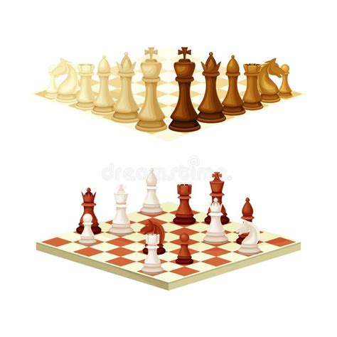 Chess Pieces On Chessboard Set Strategy Sport Board Game Vector